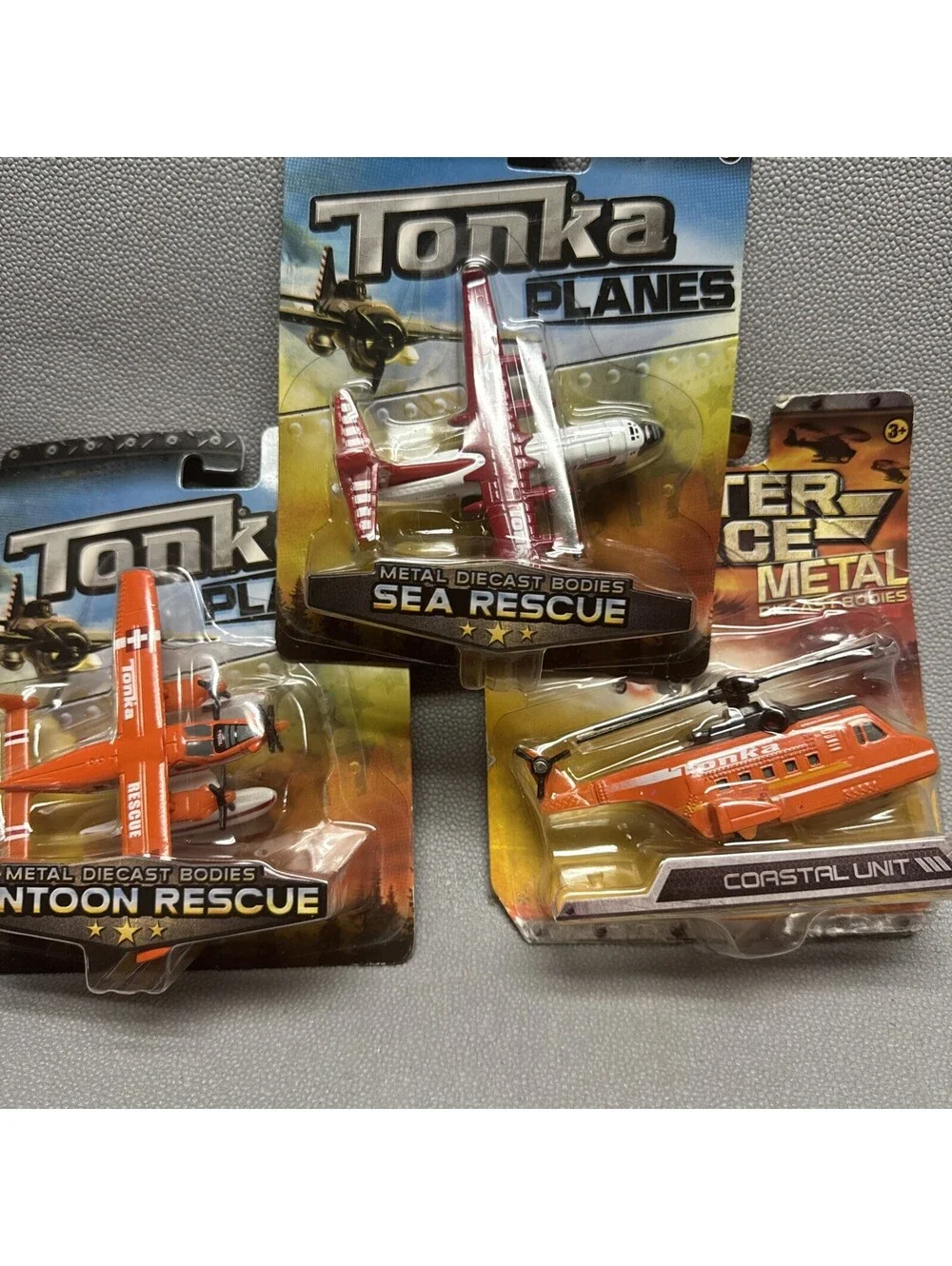 Tonka Metals Lot Costal Unit Helicopter, Sea & Pontoon Rescue Plane 1/64 READ